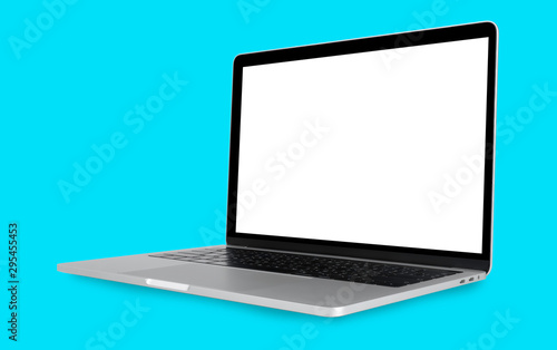 Blank screen Laptop Computer isolated on blue sky background with clipping path.