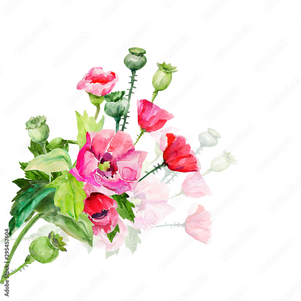 Obraz premium Bouquet of pink poppies. Sketch of a bouquet of flowering.Pattern seamless.