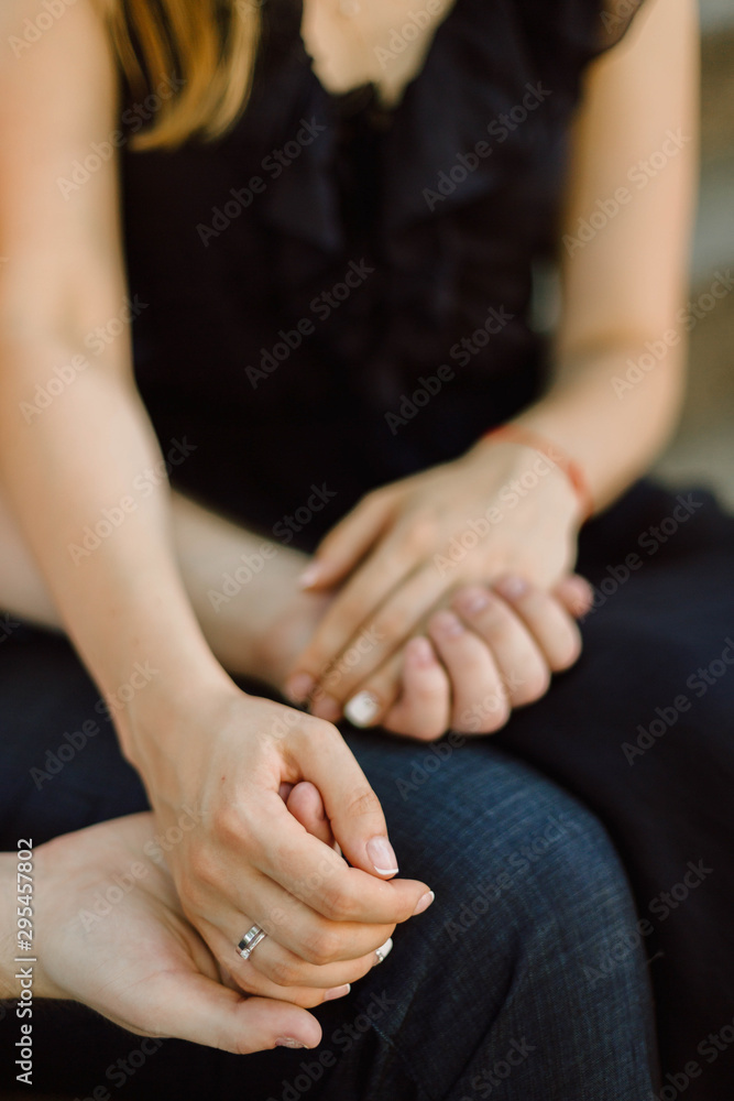 the guy and the girl hold each other by hands the guy and the girl hold each other by hands
