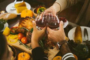 Group of people enjoying dinner together. Dining Wine Cheers Party thanksgiving Concept