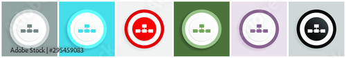 Database icon set, colorful flat design vector illustrations in 6 options for web design and mobile applications