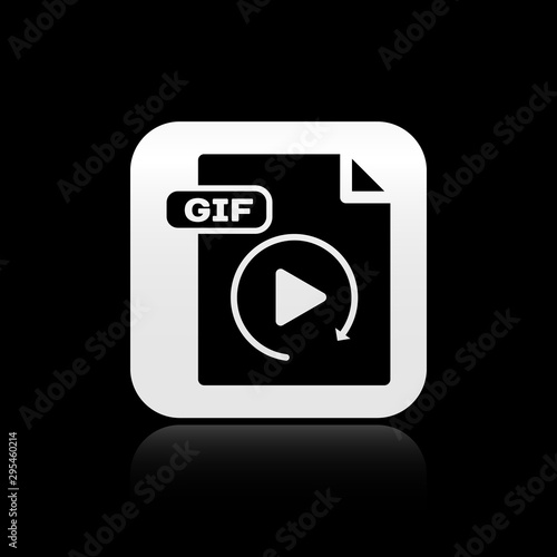 Black GIF file document. Download gif button icon isolated on black background. GIF file symbol. Silver square button. Vector Illustration