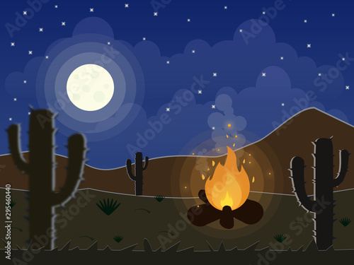 Excellent design of the night sky in the desert. Illustration for books
