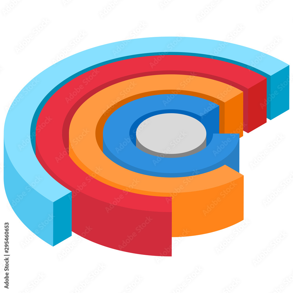 Colorful pie chart or half circle infographic chart element in 3d style