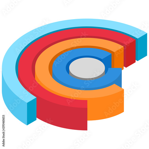 Colorful pie chart or half circle infographic chart element in 3d style.