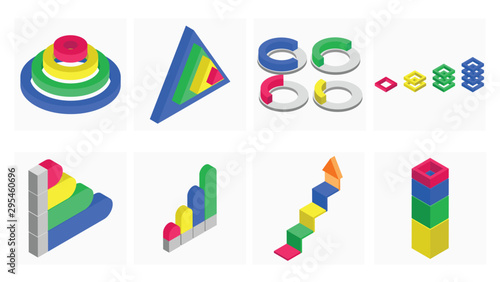 3D isometric illustration of infographic element set.