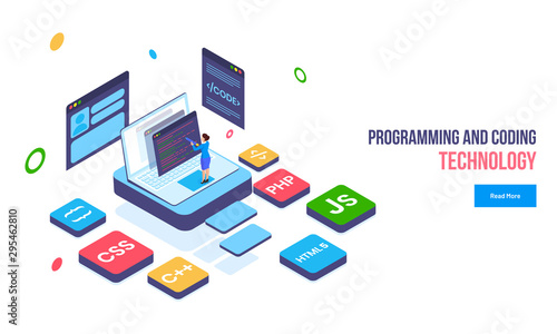 Developer working on laptop with different programming language for Coding and Programming Technology concept. © Abdul Qaiyoom