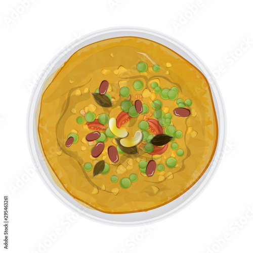 Top view of karnataka dish Bisi Bele Bath in bowl.