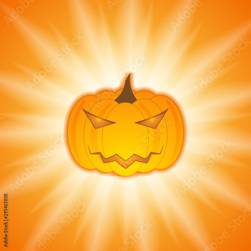 Orange Halloween pumpkin on sunshine background. Vector Jack O Lantern design