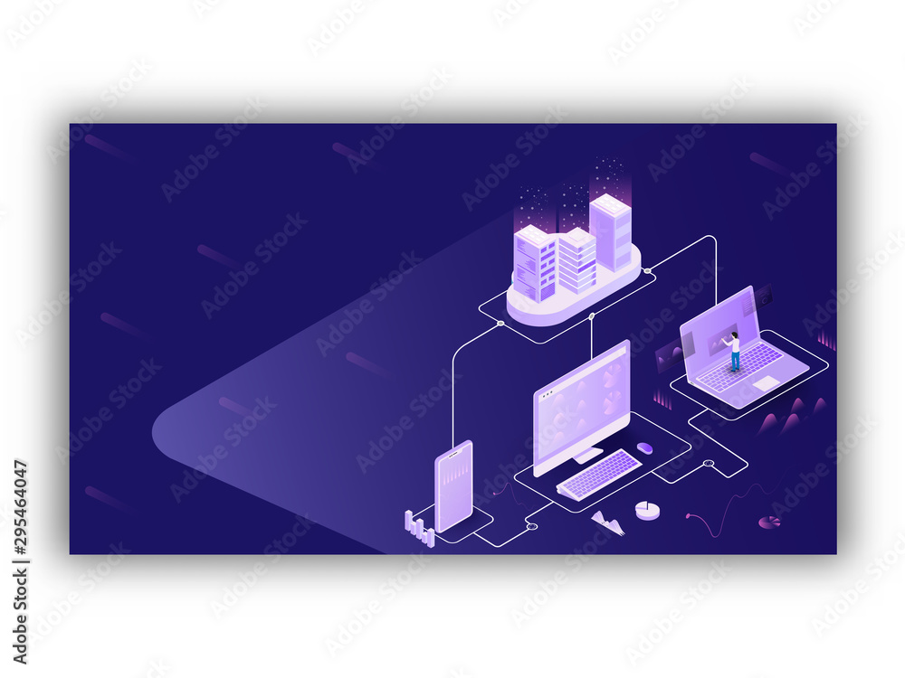 Responsive Landing Page or web template design with 3D isometric ...