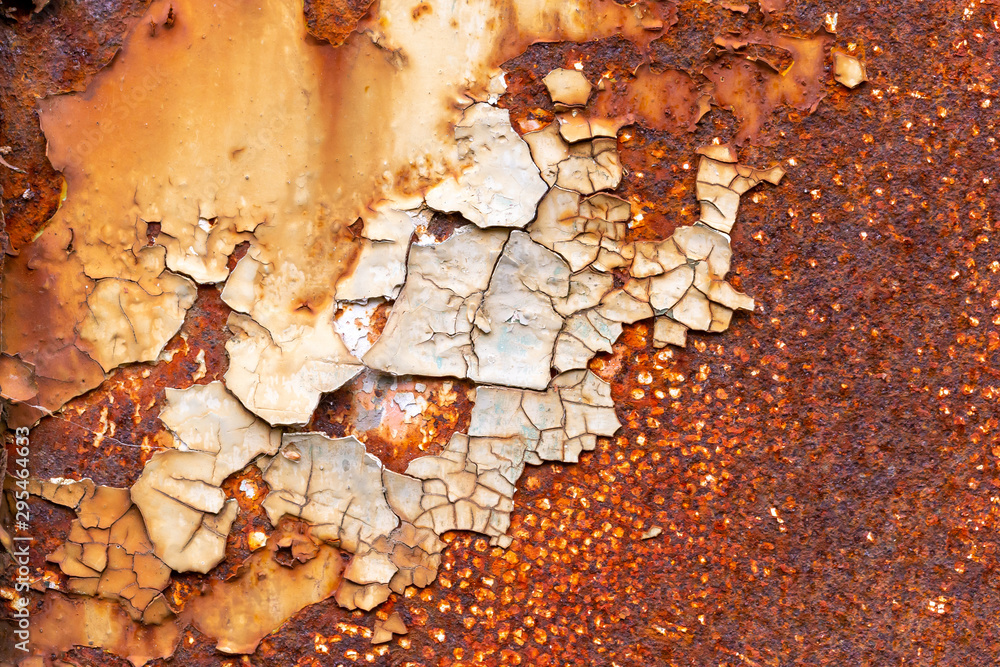 Fototapeta premium Old painted metal texture with traces of rust.