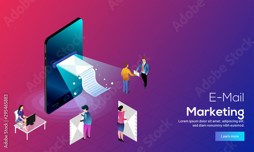 E-Mail marketing concept based web banner design, isometric smartphone, advertising way to attract customer through email with best deals and offers.