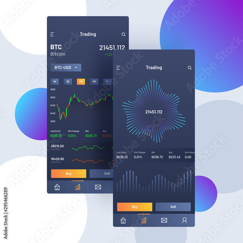 Cryptocurrencies trading, and exchange UI or UX concept for Mobile Apps. photo