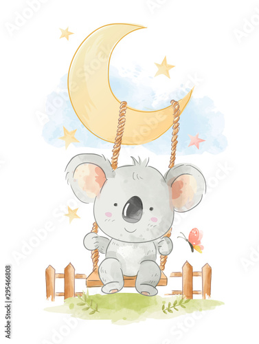 cute koala siting on swing illustration