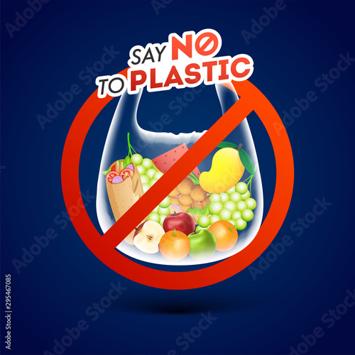 Say No To Plastic polythene ban sign on blue background for Stop Plastic Pollution concept.