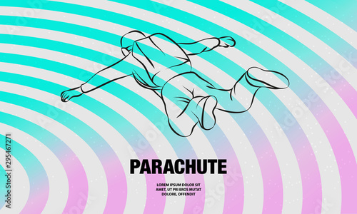Skydiver jumps with open arms. Vector outline of parachute sport illustration.