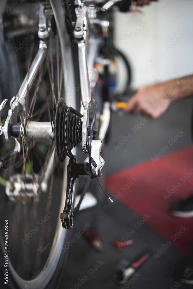 Fixing the bicycle problem in workshop,stock photo Fixing the bicycle problem in workshop,stock photo