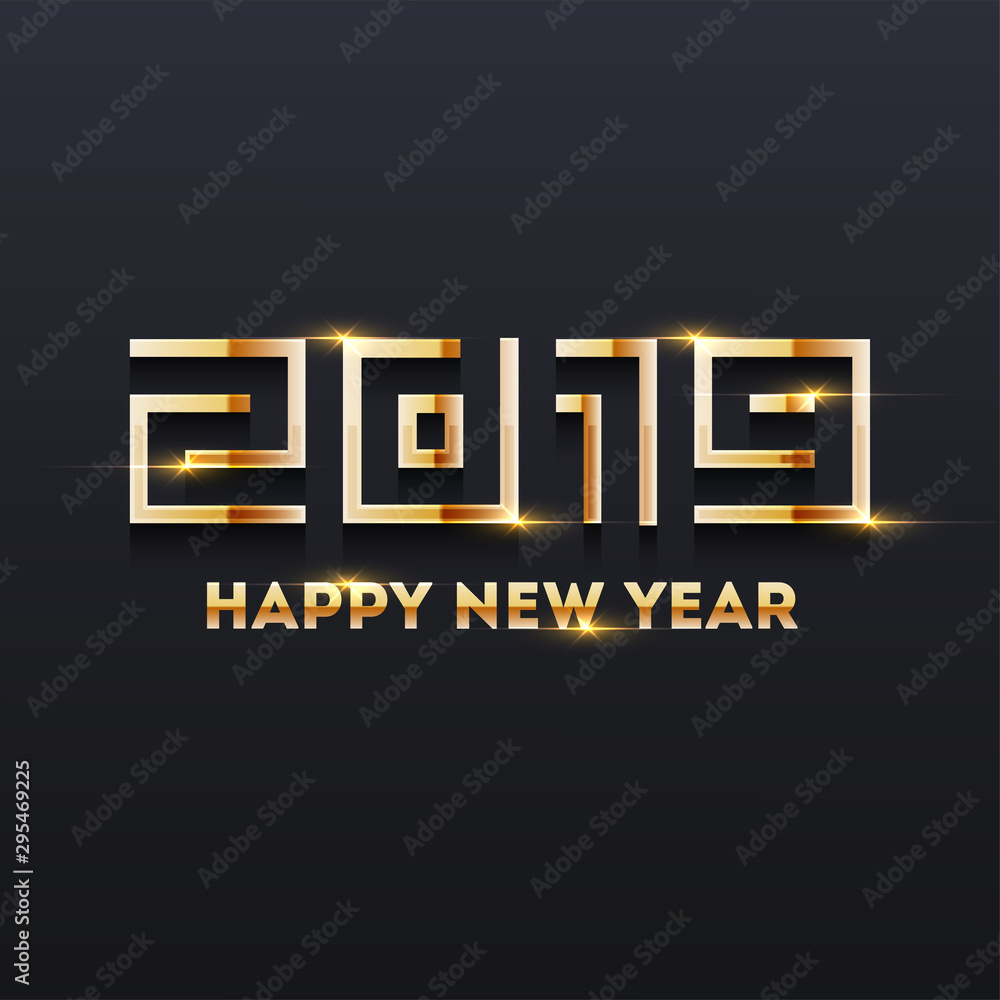 Creative shiny text 2019 on black background. Happy New Year greeting card design. Creative shiny text 2019 on black background. Happy New Year greeting card design.