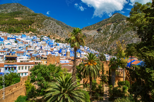 The famous blue city of Chefchaouen, top view.