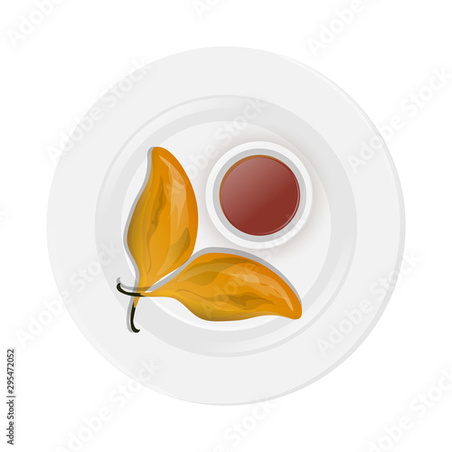 Illustration of Rajasthani dish Mirchi Vada with ketchup on plate.