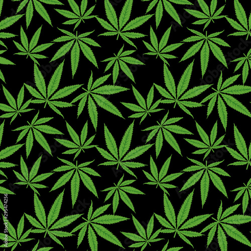 Seamless black vector pattern of hand drawn marijuana leaves