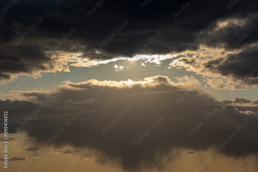 Fototapeta premium Landscape. Sunshine cloudy sky and sun