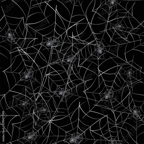 Poisonous Spider Seamless Pattern on Black Background.