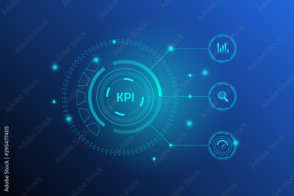 Kpi - key performance indicator, internet business, data analytic, automated marketing report, technology concept. Web banner, presentation, futuristic abstract design.
