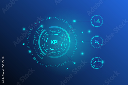 Kpi - key performance indicator, internet business, data analytic, automated marketing report, technology concept. Web banner, presentation, futuristic abstract design.