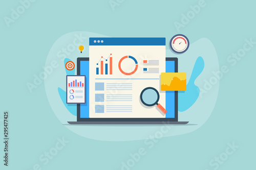 Key performance indicator, kpi metrics and analytic data showing on website, business optimization, data driven marketing approach. Web banner template, presentation.