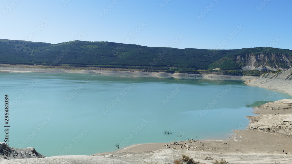 Low water level and remains of the ruins of the Yesa reservoir in Navarre - October, 2019 Low water level and remains of the ruins of the Yesa reservoir in Navarre - October, 2019