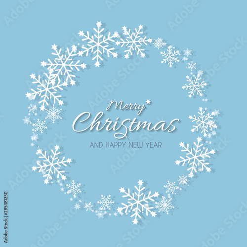 Christmas greeting card with snow frame in paper cut style