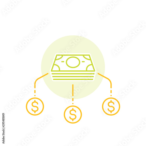 Financial diversification, money split, investments vector line icon