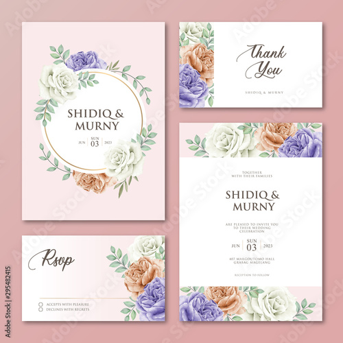 Set of wedding invitation card Floral thank you rsvp card design