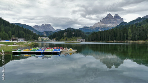 Lake Misurina in the Italian Dolomites cloudy weather