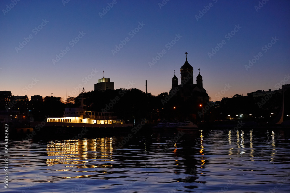 Obraz premium Beautiful view of the city of Vladivostok at night