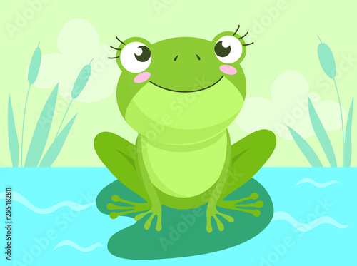 Cartoon Vector of Green cute baby frog baby shower background