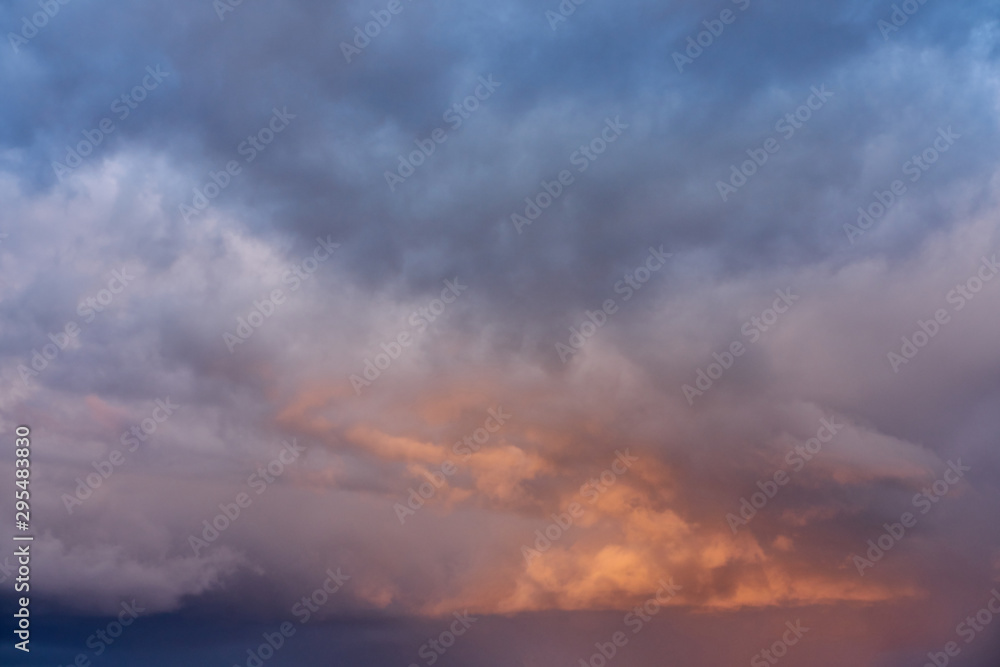 Incredibly beautiful sunset. Colorful sunset and volumetric clouds.