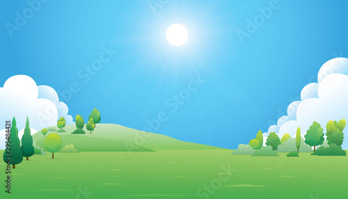 Scenery  trees and green mountain landscape. Vector nature background