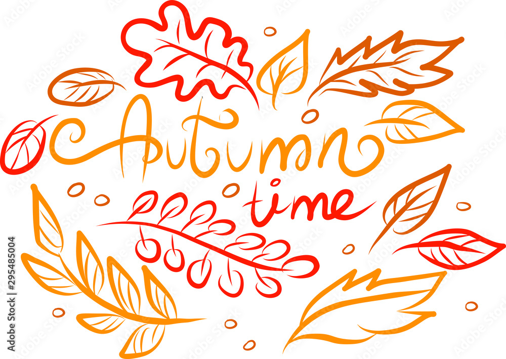 Lettering Autumn time on white background. Vector illustration. Perfect for postcard, greeting card, print. Lettering Autumn time on white background. Vector illustration. Perfect for postcard, greeting card, print.