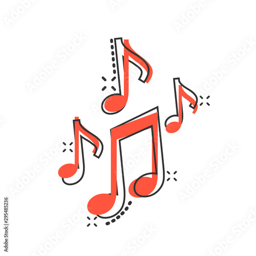 Vector cartoon music note icon in comic style. Sound media concept illustration pictogram. Audio note business splash effect concept.