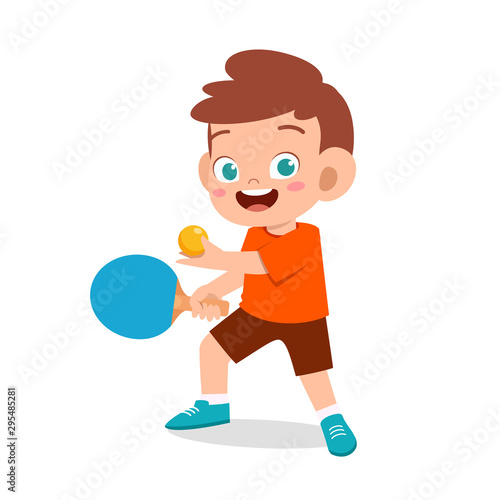 happy cute kid boy play train pingpong