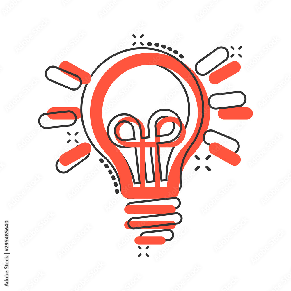 Light bulb icon in comic style. Lightbulb vector cartoon illustration pictogram. Lamp idea business concept splash effect. Light bulb icon in comic style. Lightbulb vector cartoon illustration pictogram. Lamp idea business concept splash effect.