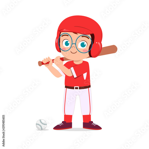 happy cute kid boy play train baseball