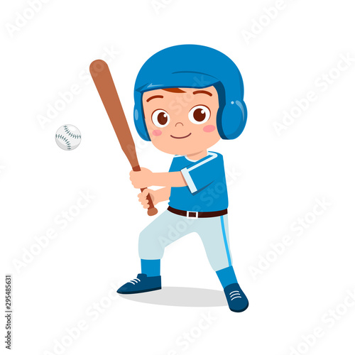 happy cute kid boy play train baseball
