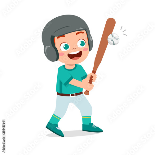 happy cute kid boy play train baseball