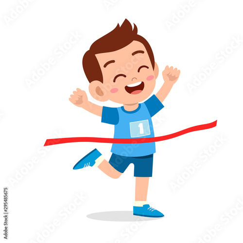 happy kid boy go finish line win first