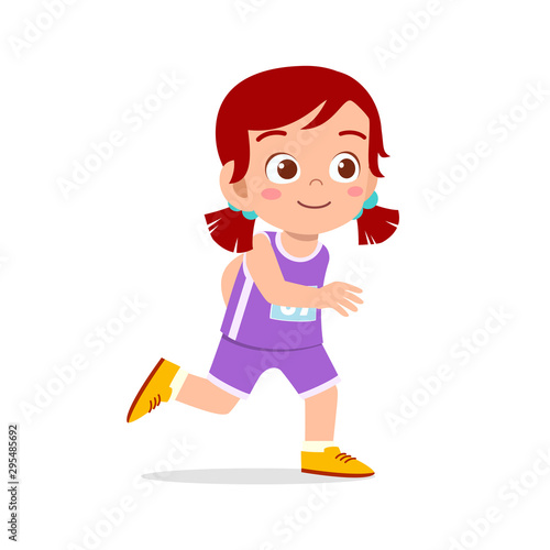 happy kid girl train run marathon jogging