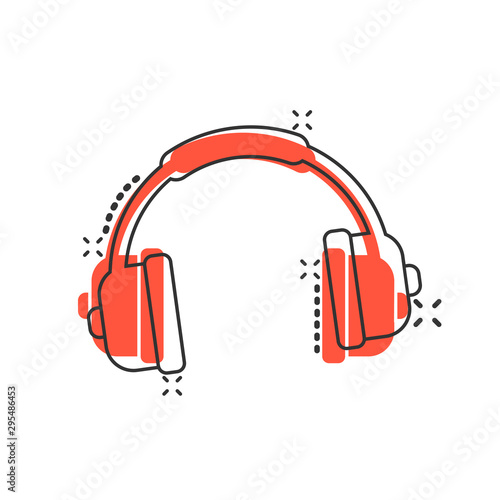 Headphone headset icon in comic style. Headphones vector cartoon illustration pictogram. Audio gadget business concept splash effect.