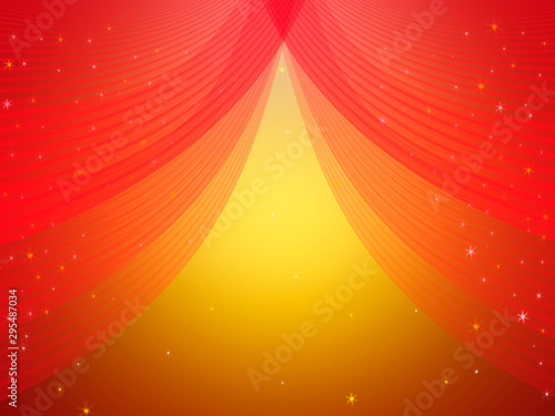 Red background with curtain and yellow light in the middle.